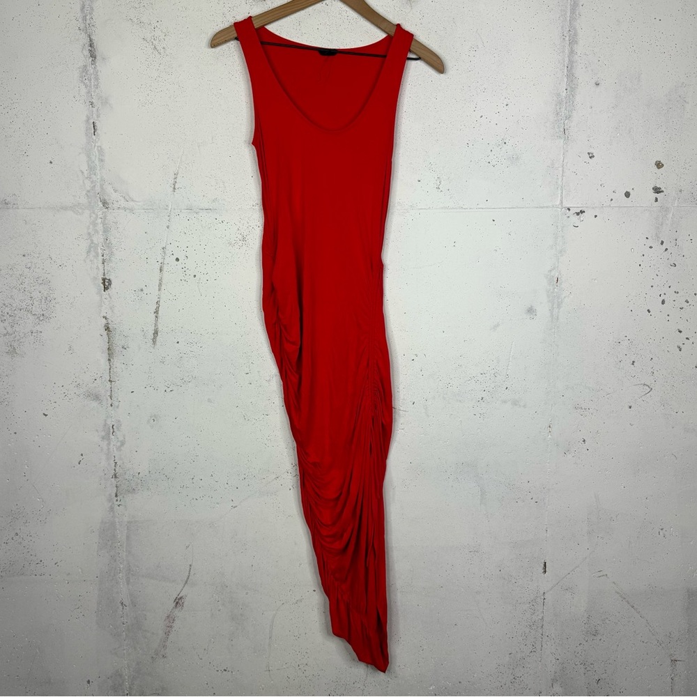 NBD Side Ruched Jersey Deep Scoop Neck Sleeveless Dress Bamboo Small